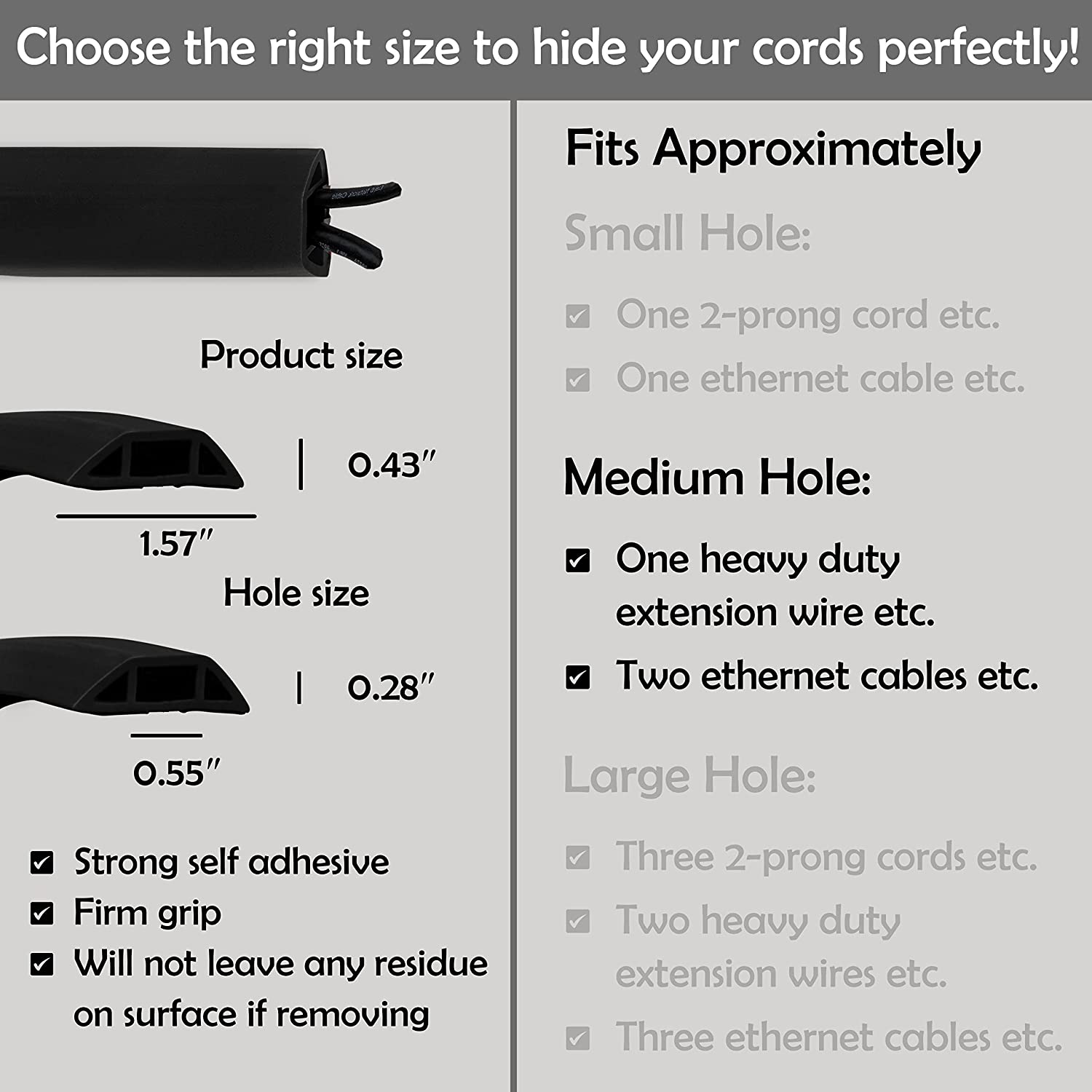 Rubber Bond TV Cord Hider Cable Protector - Strong Self Adhesive Wall Cord  Cover Cable Hider - Low Profile Cable Management Wall Cord Concealer Cable  Raceway - Black - 2 Thick Cords - 4 Feet 