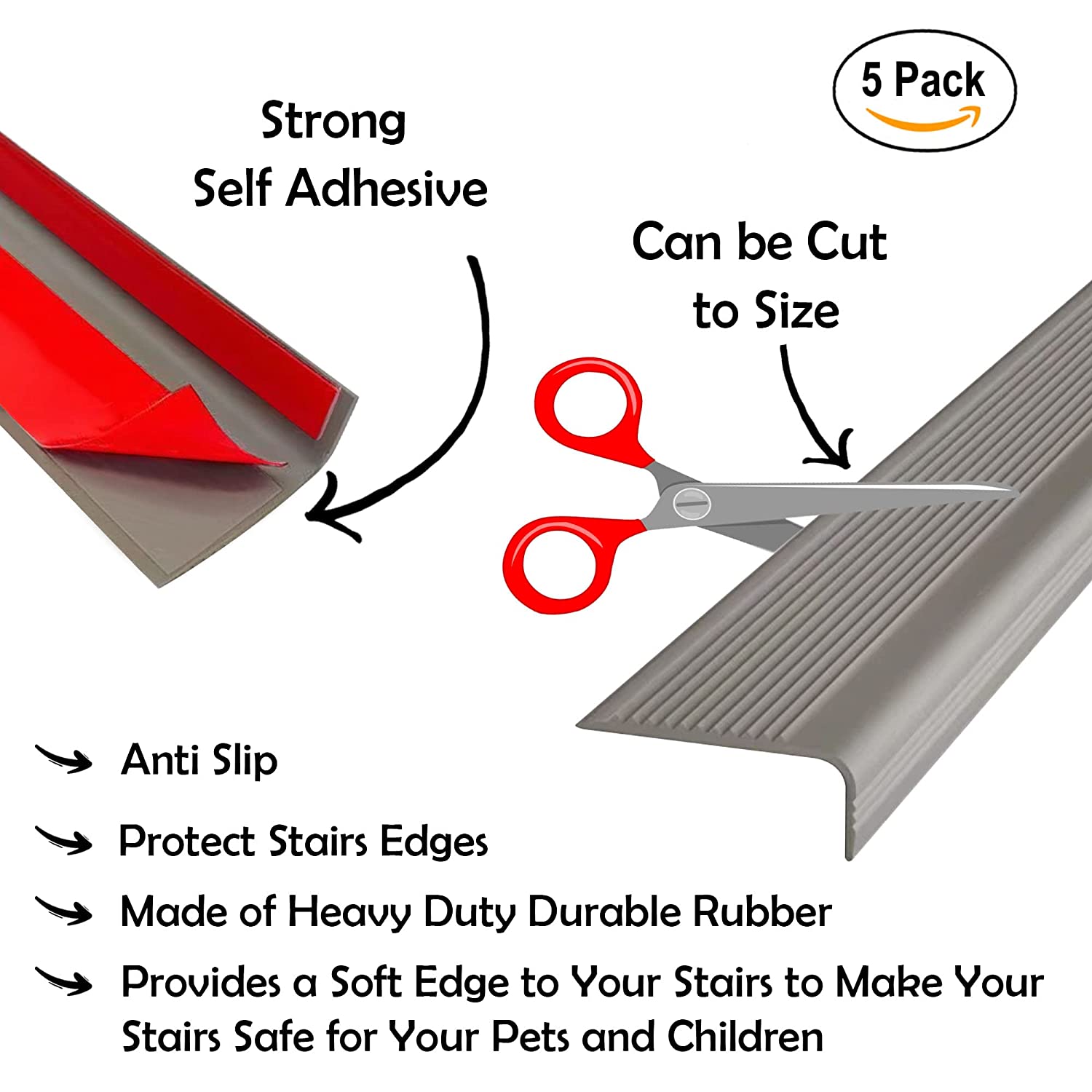 5-Pack 36x2x1 Anti-Slip Stair Edge Protectors – FINE RUBBER